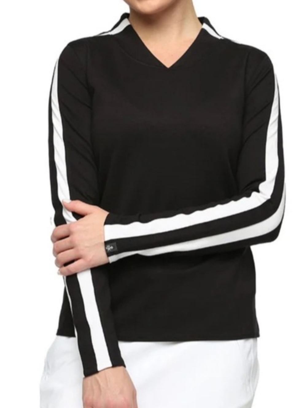 Belyn Key Simone Black and White Stripe Long Sleeve Top Shirt Medium Golf Preppy